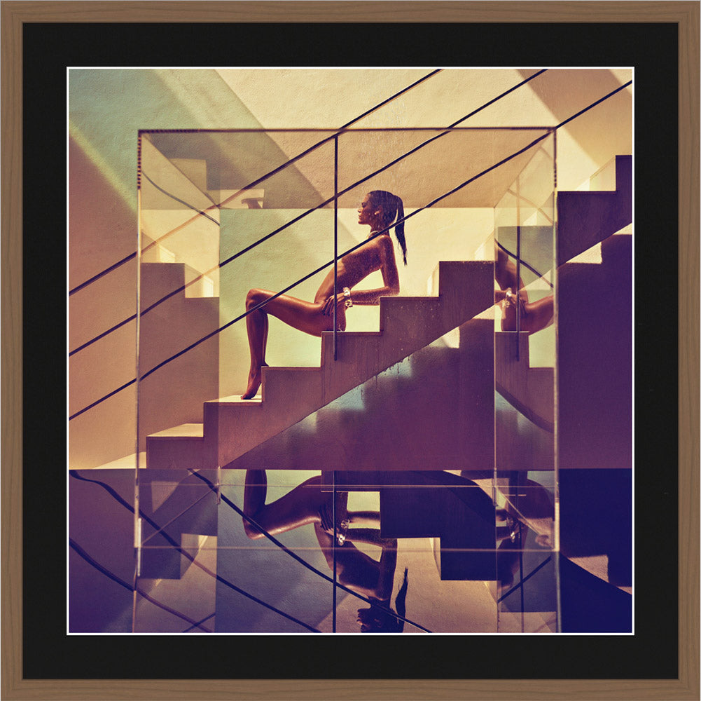 Quadrate Tropical Wood Gallery Frame. Print Size 120x120cm - palm and panther