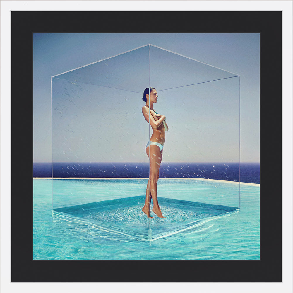 Quadrate White wood Gallery Frame. Print Size 120x120cm - palm and panther