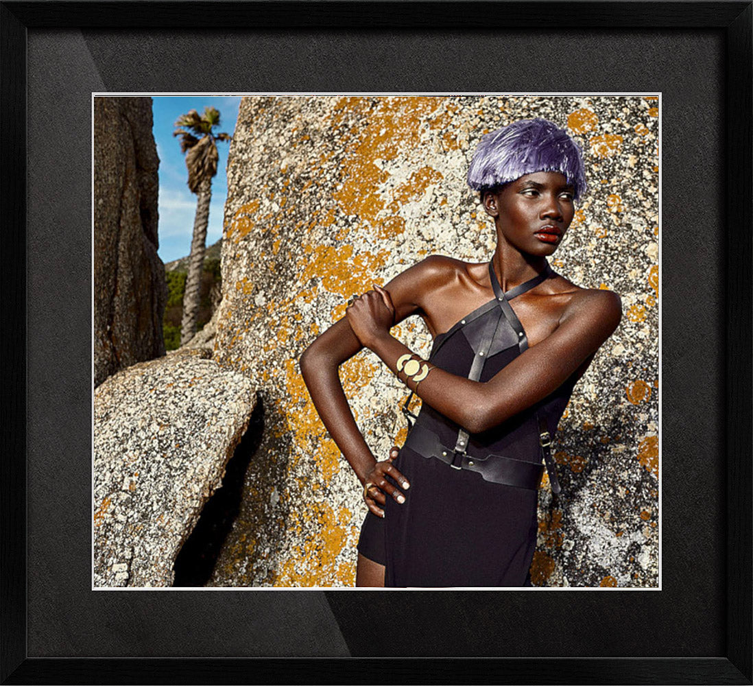 Portrait Tropical wood Gallery Frame. Print Size 120x80cm - palm and panther