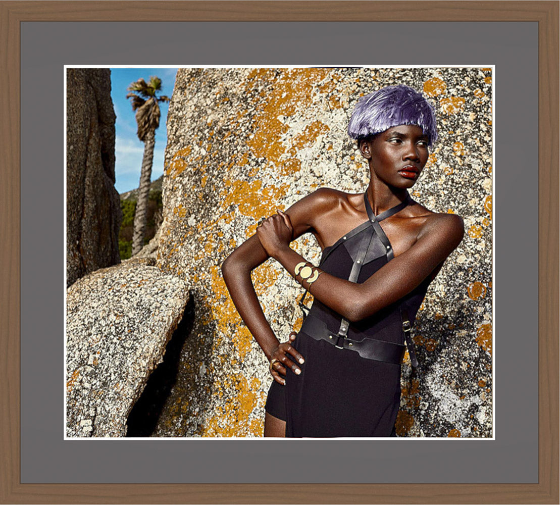 Portrait Tropical wood Gallery Frame. Print Size 120x80cm - palm and panther