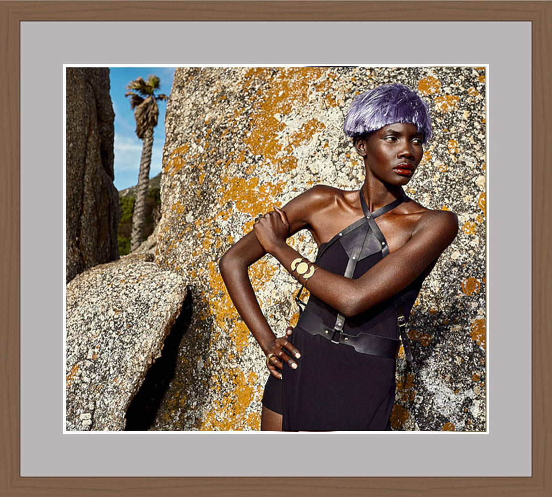 Portrait Tropical wood Gallery Frame. Print Size 120x80cm - palm and panther