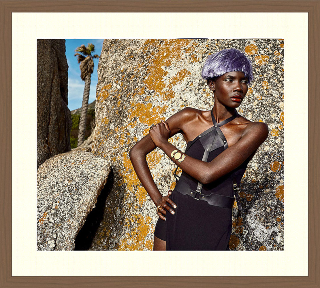 Portrait Tropical wood Gallery Frame. Print Size 120x80cm - palm and panther